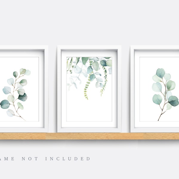 Plant wall art, Set of 3 prints, Leafy nursery decor, botanical print, Eucalyptus print, green abstract print, Plant art, Leaf print