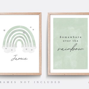 Rainbow nursery print, Nursery wall art, Sage nursery decor, Kid&#39;s name print, Baby name sign, Rainbow wall art, gender neutral nursery art
