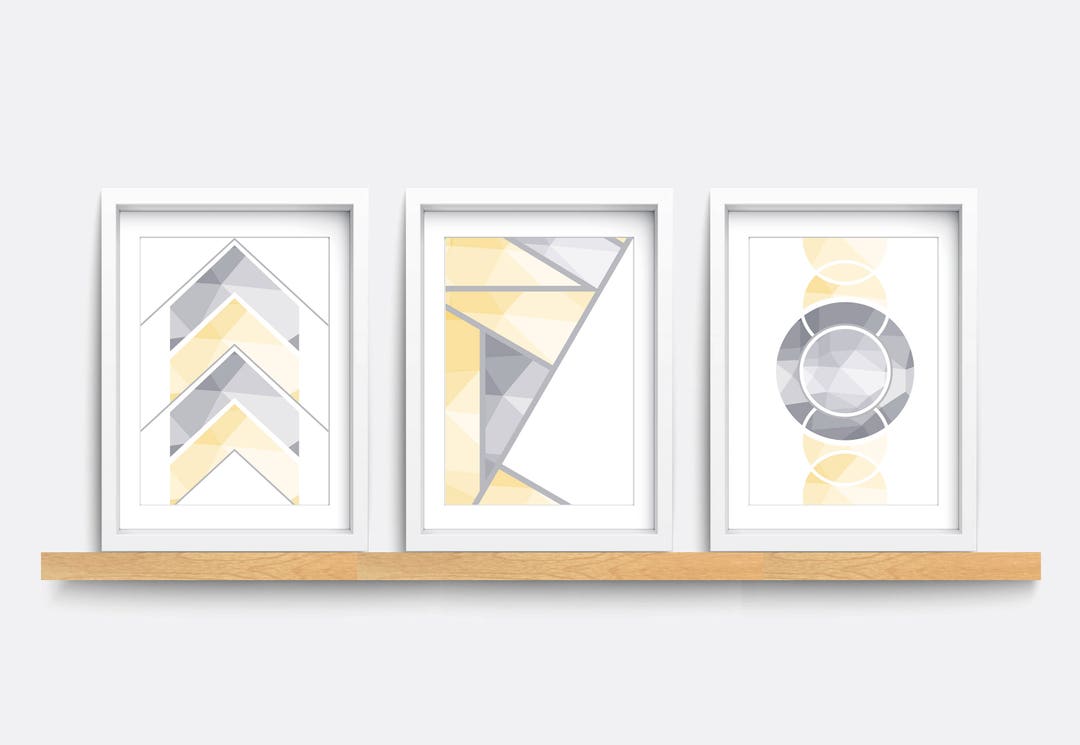 Set of 3 Prints, Abstract Wall Art Prints, Minimalist Prints, Yellow ...