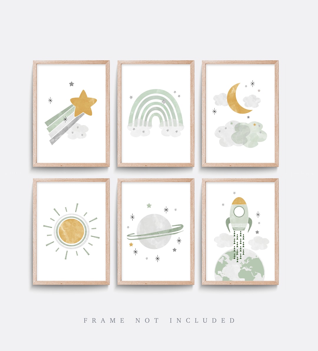 Space Nursery Prints: Planet, Rocket, Sun Wall Art - Set of 6 - Etsy