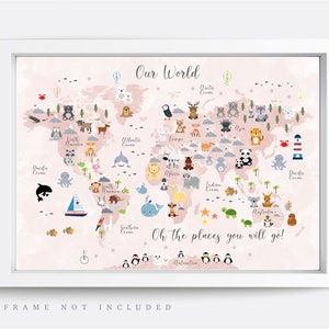 Animal World Map Print, Map Wall Art,  Educational Print,  Baby Decor,  Nursery Map,  Nursery Room,  Children's Room Decor,  Playroom Print