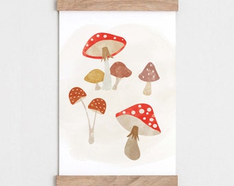 Toadstool Nursery Print: Woodland Mushroom Wall Art