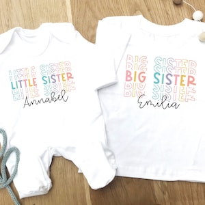 Sisters matching t-shirt and baby grow, New baby gift, Gift for sister, new big sister gift, Matching clothes for sisters, personalised top