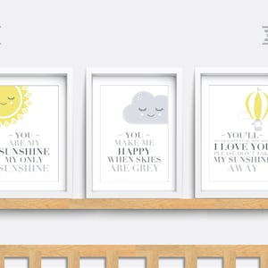 You are my sunshine print, Nursery wall art, Set of 3 prints, Baby Nursery print, Kid bedroom wall art, Baby nursery decor, Cloud wall art
