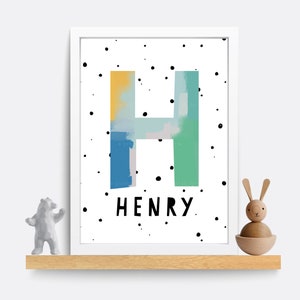 Personalised Name Print, Nursery wall art, Boy wall art, Monogram letter Print, Child name print, Letter Wall Art, Nursery Initial, Blue art