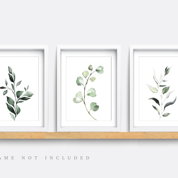 Plant wall art, Set of 3 prints, Leafy nursery decor, botanical print, Eucalyptus print, green abstract print, Plant art, Leaf print