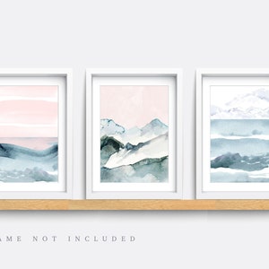 Mountain print, Set of 3 Print, Abstract Wall Art, Minimalist Prints, Pink and Grey Art Prints, Mountain wall art, Living room decor art