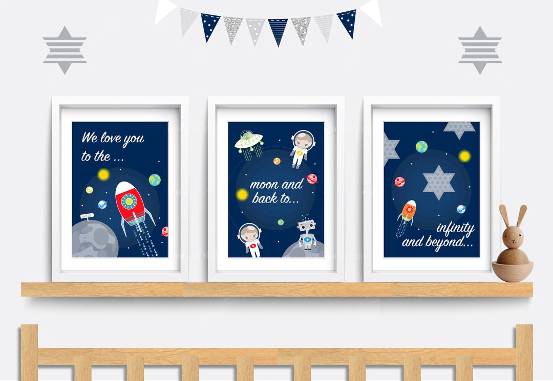 Space Nursery Wall Art Set of 3 Nursery Prints Love You to - Etsy
