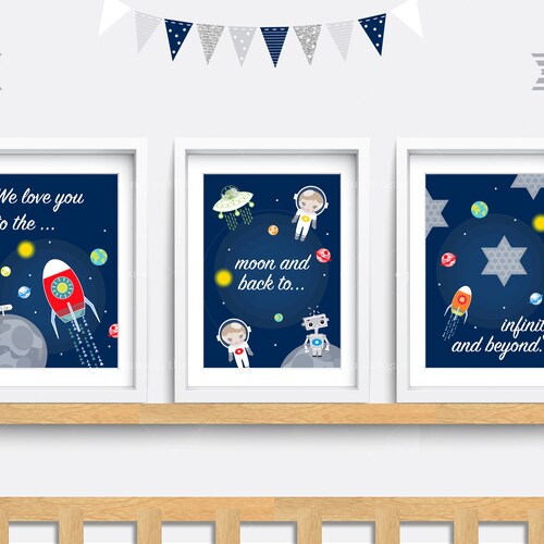 Space Nursery Wall Art. Set of 3 Nursery Prints. Fly Me to the Etsy