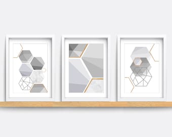 Abstract Geometric Prints Set: Minimalist Gray Wall Art