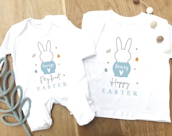 Personalized Easter Siblings Outfit: Bunny T-shirt & Baby Grow