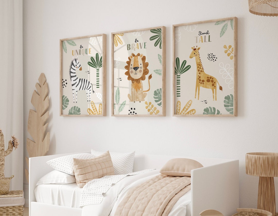 Safari Animal Nursery Print Set: Lion, Zebra, Giraffe Wall Art - Etsy