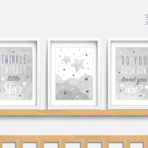 Nursery Wall Art, Set of 3 Star Prints, Twinkle Twinkle Little Star ...
