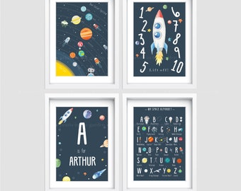 Space Nursery Print Set: Solar System, ABC, Rocket