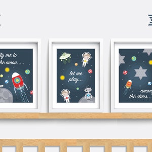 Space Nursery Wall Art. Set of 3 Nursery Prints. Fly Me to the Moon ...