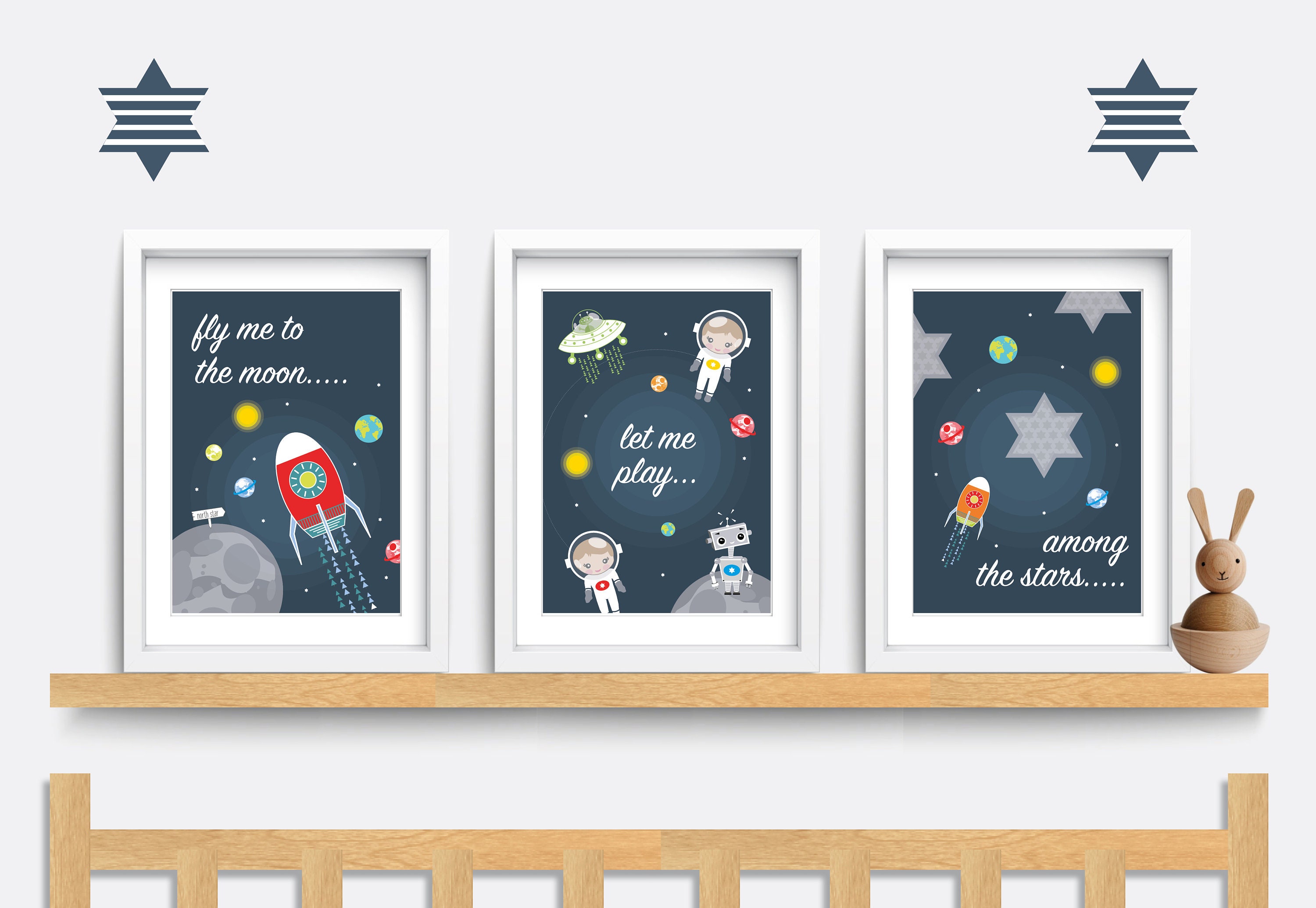 Space Nursery Wall Art. Set of 3 Nursery Prints. Fly Me to the Etsy