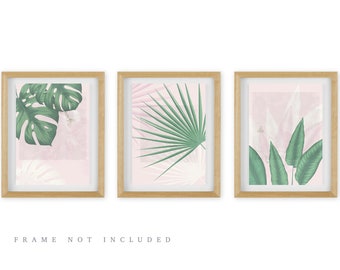 Plant art prints, Set of 3 Prints, Green wall art, Modern art print, Botanical print, living room decor, flower art, bedroom print, Leaf art