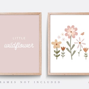 Wildflower nursery print, Set of 2 prints, Pink nursery decor, Floral nursery print, Rainbow print, Girl bedroom art, Boho nursery print