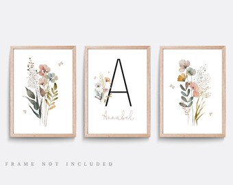 Wildflower Nursery Print Set: Personalized Floral Girl Bedroom Art