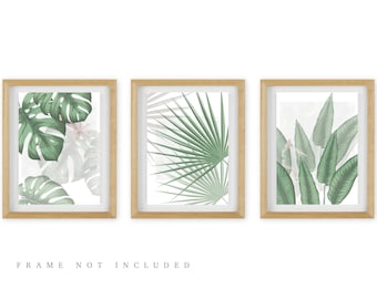 Botanical Art Prints: Green Leaf Set of 3, Modern Home Decor