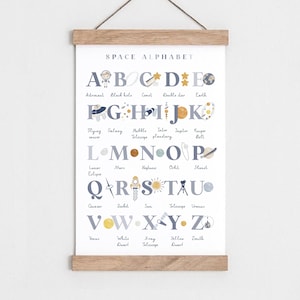 Solar system print, Space nursery print, Educational Print, Alphabet print, Solar system poster, Children&#39;s Room Decor, Playroom Print, ABC
