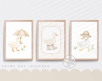 Duck & Goose Nursery Print Set: Beige Vintage Style Art