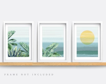 Tropical Palm Tree Print Set: Abstract Beach Wall Art