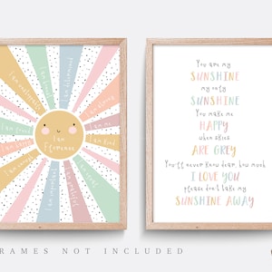 Sun Nursery wall art, Set of 2 prints, Baby Nursery print, Kid bedroom wall art, Affirmation print, You are my sunshine, Boho nursery print