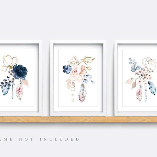 Flower wall art, Set of 3 prints, flower nursery decor, botanical print, Teen girls bedroom art,  flower bedroom art, plant art, living room