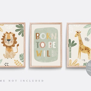 Safari nursery print, Lion wall art, Safari decor, Giraffe nursery art, Jungle animal print, Boho nursery, Born to be wild, Gender neutral