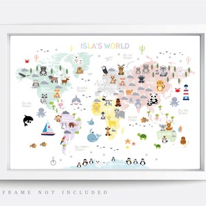Animal World Map Print, Map Wall Art,  Educational Print,  Baby Decor,  Nursery Map,  Nursery Room,  Children's Room Decor,  Playroom Print