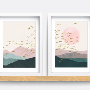 Abstract print, Set of 2 Prints, Abstract Wall Art, Minimalist Prints, Pink and Green Art Prints, Modern wall art, Living room decor art