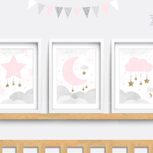 Nursery Wall Art Girl Baby Room Decor Girl Gold and Pink Etsy