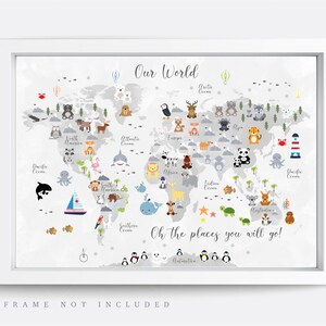 Animal World Map Print, Map Wall Art,  Educational Print,  Baby Decor,  Nursery Map,  Nursery Room,  Children's Room Decor,  Playroom Print