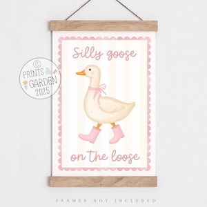 Silly goose Print, Goose wall art, kids playroom art, girl bedroom art, duck nursery print, retro kids art, vintage style art, duck nursery