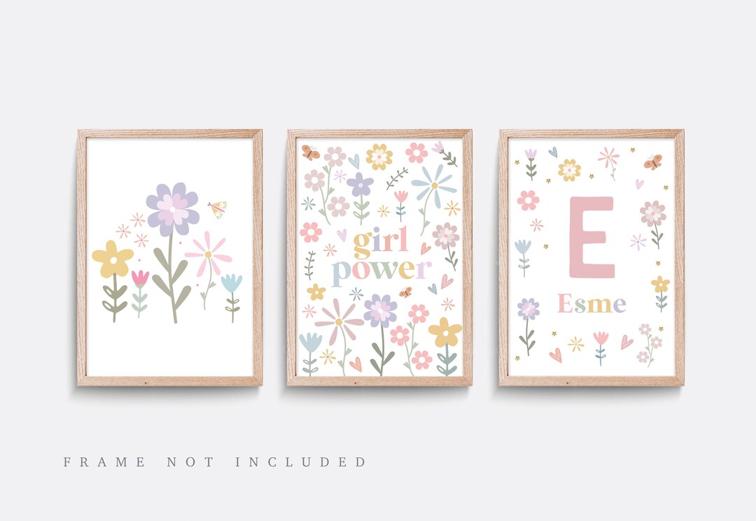 Wildflower Nursery Print, Set of 3 Prints, Pink Nursery Decor, Floral ...