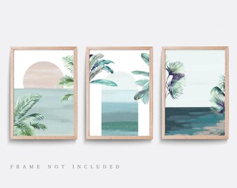 Tropical Beach Print Set: Abstract Palm Tree Wall Art