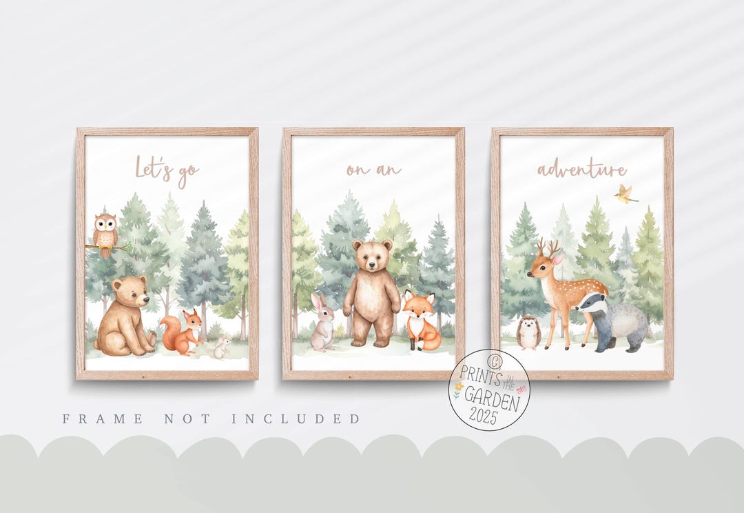 Woodland Nursery Prints: Fox, Forest Animals, Set of 3 - Etsy