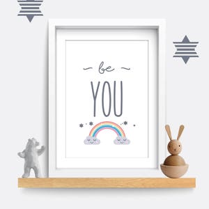 Set of 3 nursery prints, Be brave, Be kind, be you print, Rainbow bedroom art, Baby nursery decor, Nursery wall art, Baby gift, cloud print image 7