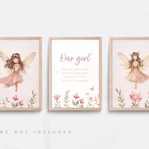 Girl&#39;s fairy print, Fairy wall art, Our girl art, Girls nursery art, Enchanted fairytale, Pink wall art, Girls bedroom art, Set of 3