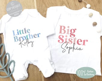 Personalized Sibling Set: Big Sister Shirt, Little Brother Baby Grow