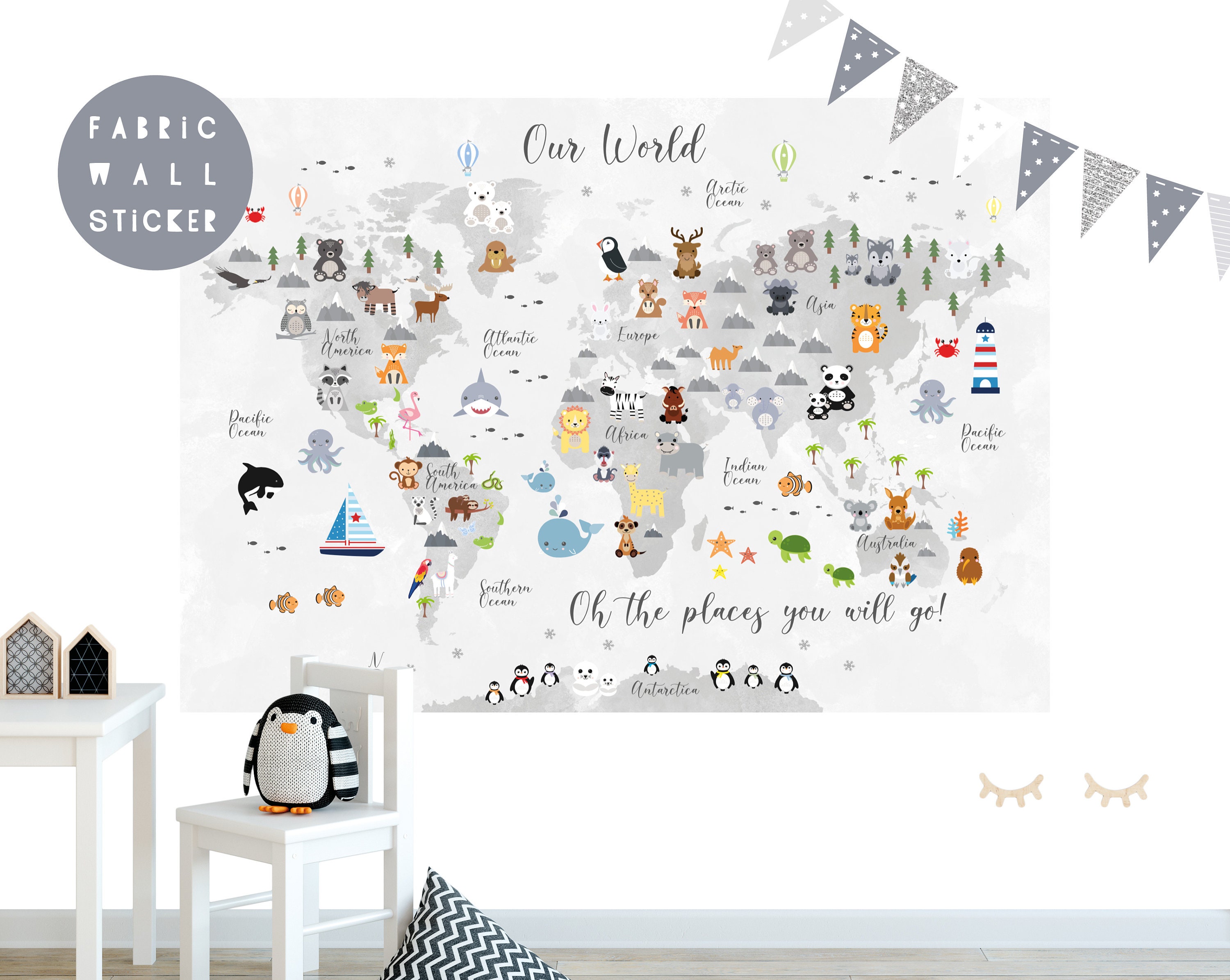 Animal World Map Wall Sticker Wall Decal Nursery Wall Etsy UK
