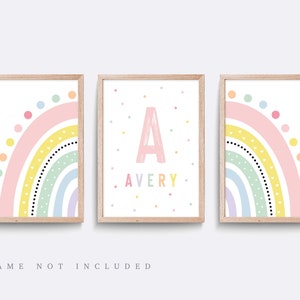 Rainbow nursery print, Rainbow wall art, Pink nursery decor, Girls nursery art, Baby name print, Pink wall art, Girls bedroom art, Set of 3