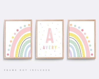Rainbow Nursery Print Set: Personalized Baby Girl Room Decor