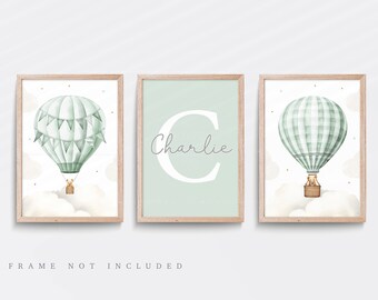 Teddy Bear Hot Air Balloon Nursery Print Set: Cloud Wall Art