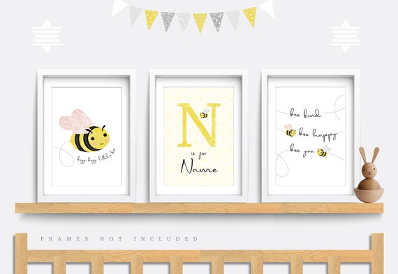 Bee Nursery Print Set: Yellow Wall Art Decor - Main Image