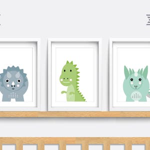 Dinosaur Nursery wall art, Set of 3 dinosaur prints, T-Rex wall art, Kid bedroom art, Baby nursery decor, Triceratops, Stegosaurus print