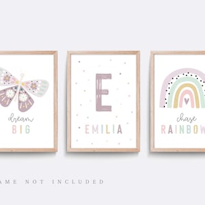 Rainbow Butterfly Nursery Print Set: Personalized Boho Decor