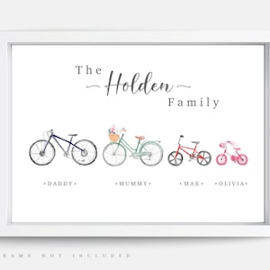 Family bike print, Personalised cycling print, Bike wall art, Father's Day gift, Cycling wall art, Gift for Dad, Living room wall art