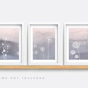 Abstract Print, Set of 3 Prints, Plant wall art, Minimalist Prints, Pink and grey Art Print, Home decor, Dandelion print, Living room